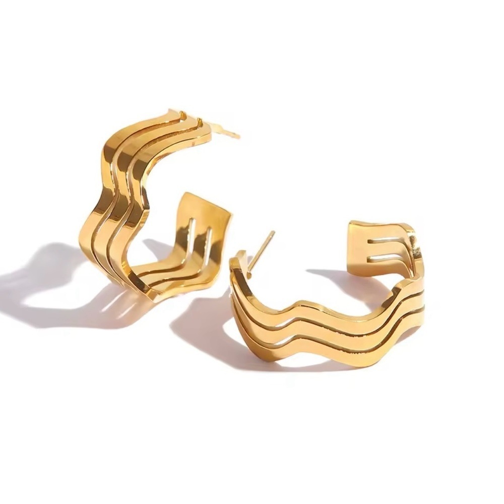 18K Gold Plated Wave Hoop Earrings